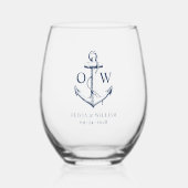 Nautical Wedding Anchor Monogram Weinglas Ohne Stiel (Vorderseite)