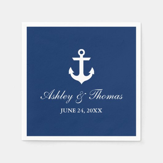 Nautical Wedding Anchor Navy Blue Cocktail Serviette (Vorderseite)