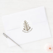 Nautical Wedding Anchor & Ship Wheel Brown Runder Aufkleber (Umschlag)