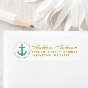 Nautical Wedding Aquamarin Anchor Rücksendeadresse