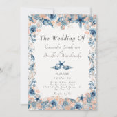 Nautical Wedding Beach Seashell Blume Rose Einladung (Vorderseite)