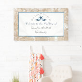 Nautical Wedding Beach Seashell Rose Coral Blue Banner (Insitu)
