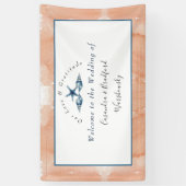 Nautical Wedding Beach Seashell Rose Coral Blue Banner (Vertikal)
