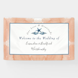 Nautical Wedding Beach Seashell Rose Coral Blue Banner