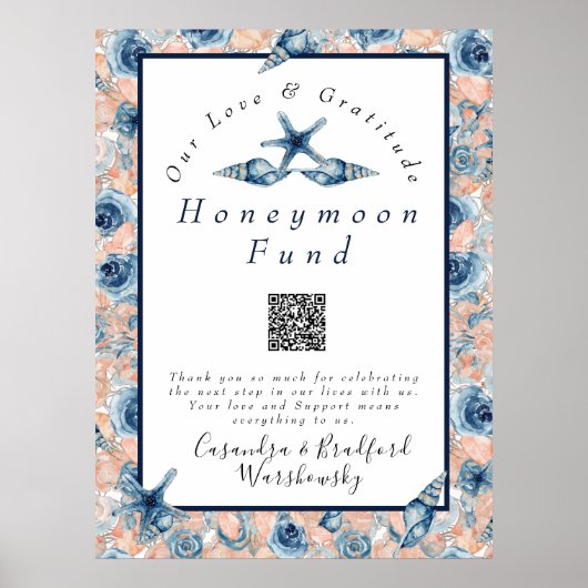 Nautical Wedding Beach Seashell Rose Flitterwochen Poster (Vorne)
