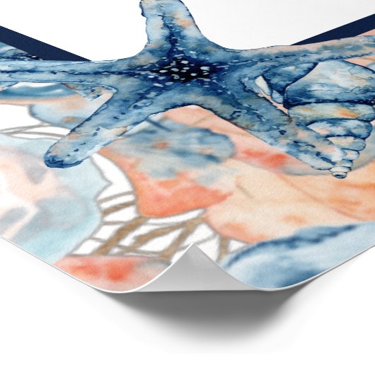 Nautical Wedding Beach Seashell Rose Flitterwochen Poster (Ecke)