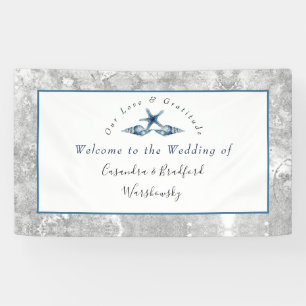 Nautical Wedding Beach Seashell Rose Grau Blue Banner