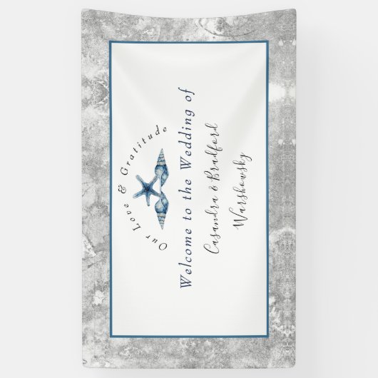 Nautical Wedding Beach Seashell Rose Grau Blue Banner (Vertikal)