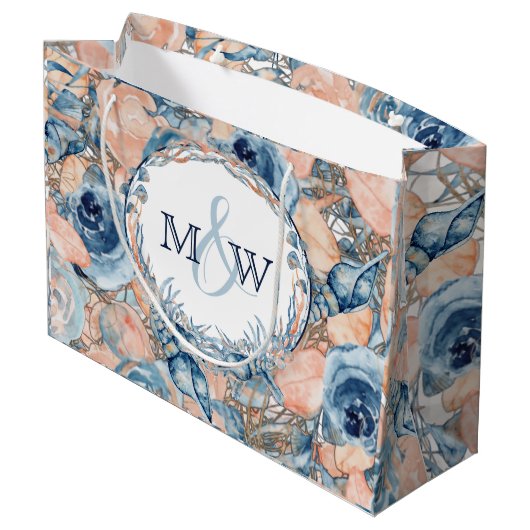 Nautical Wedding Beach Seashell Rose Große Geschenktüte (Rückseite Schrägansicht)