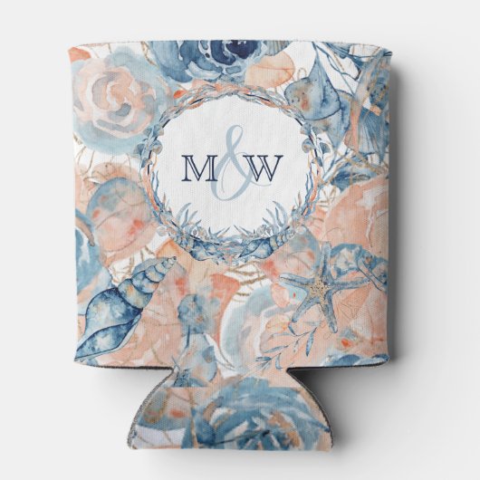 Nautical Wedding Beach Seashell und Rose Dosenkühler (Rückseite)