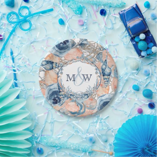 Nautical Wedding Beach Seashell und Rose, Pappteller (Party)