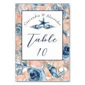 Nautical Wedding Beach Seashell und Rose, Tischnummer (Rückseite)