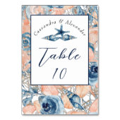 Nautical Wedding Beach Seashell und Rose, Tischnummer (Vorderseite)