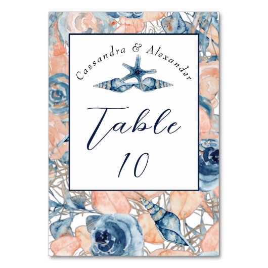 Nautical Wedding Beach Seashell und Rose, Tischnummer (Vorderseite)
