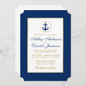 Nautical Wedding Blue Anchor Gold Einladung W (Vorne/Hinten)