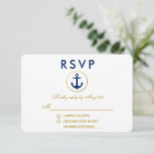 Nautical Wedding Blue Anchor Gold UAWG RSVP Karte (Stehend Vorderseite)