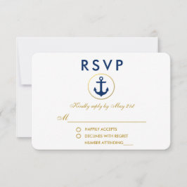 Nautical Wedding Blue Anchor Gold UAWG RSVP Karte