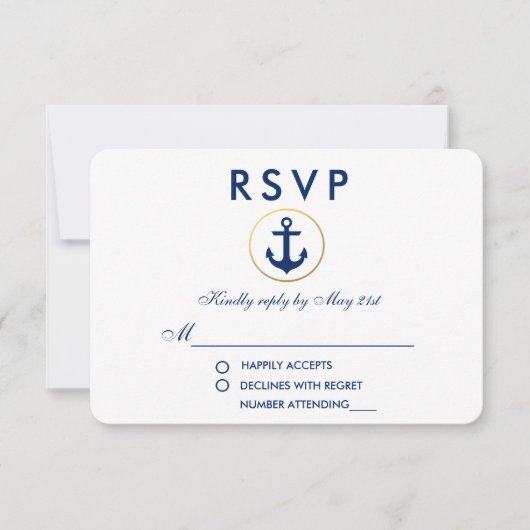 Nautical Wedding Blue Anchor UAWG RSVP Karte (Vorderseite)
