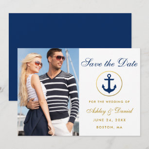 Nautical Wedding Blue Gold Save the Date Foto