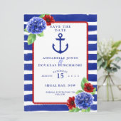 Nautical Wedding Blue Red Hydrangea Save the Date (Stehend Vorderseite)