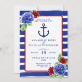 Nautical Wedding Blue Red Hydrangea Wasserfarbe Einladung (Vorderseite)