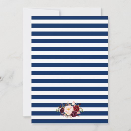 Nautical Wedding Blue Stripes Burgundy Invite G Einladung (Rückseite)