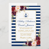 Nautical Wedding Blue Stripes Burgundy Invite W Einladung (Vorne/Hinten)