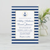 Nautical Wedding Blue Stripes Burlap Invite Einladung (Stehend Vorderseite)