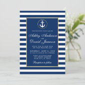 Nautical Wedding Blue Stripes Burlap Invite Einladung (Stehend Vorderseite)