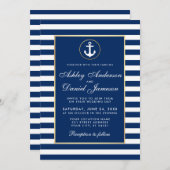 Nautical Wedding Blue Stripes Einladung (Vorne/Hinten)