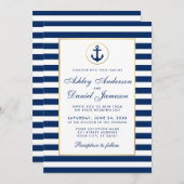 Nautical Wedding Blue Stripes Einladung (Vorne/Hinten)