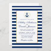 Nautical Wedding Blue Stripes Einladung W (Vorne/Hinten)