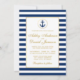 Nautical Wedding Blue Stripes Gold Einladung G