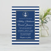 Nautical Wedding Blue Stripes Invite W Einladung (Stehend Vorderseite)