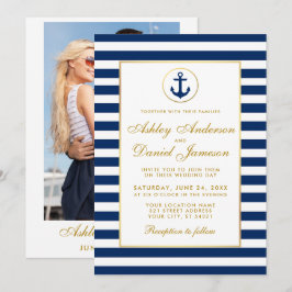 Nautical Wedding Blue Stripes laden G-Foto zurück Einladung