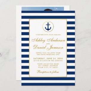 Nautical Wedding Blue Stripes laden G-Foto zurück Einladung