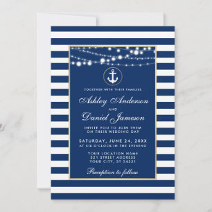 Nautical Wedding Blue Stripes Lights Invite W Einladung