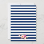 Nautical Wedding Blue Stripes Rosa Blütenladen Einladung (Rückseite)
