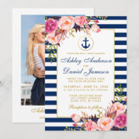 Nautical Wedding Blue Stripes Rosa Foto