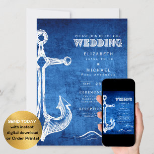 Nautical Wedding Blue White Anchor Digital Einladung