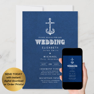 Nautical Wedding Blue White Anchor Digital Einladung