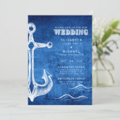 Nautical Wedding Blue White Anchor Digital Einladung (Stehend Vorderseite)