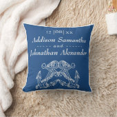 Nautical Wedding Blue White Anchor Names Date Kissen (Decke)
