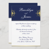 Nautical Wedding Einladungen Gold Compass (Vorne/Hinten)