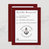 Nautical Wedding Floral Anchor Maroon Burgundy Red RSVP Karte (Vorne/Hinten)