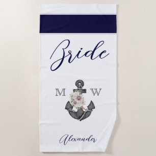 Nautical Wedding Floral Anchor Navy White Bridge Strandtuch