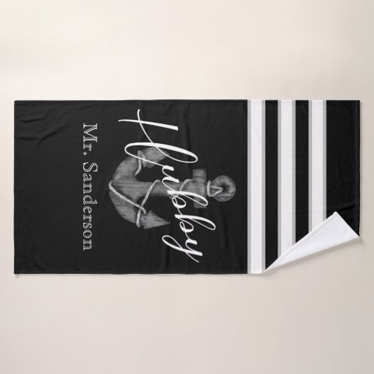 Nautical Wedding Floral Anchor Schwarz-weißer Stra Badehandtuch (Badehandtuch)