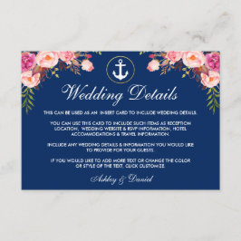 Nautical Wedding Floral Blue Details Beipackkarte Begleitkarte