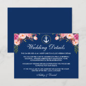 Nautical Wedding Floral Blue Details Beipackkarte Begleitkarte (Vorne/Hinten)