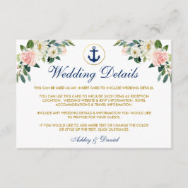 Nautical Wedding Floral Gold Details Beipackkarte Begleitkarte